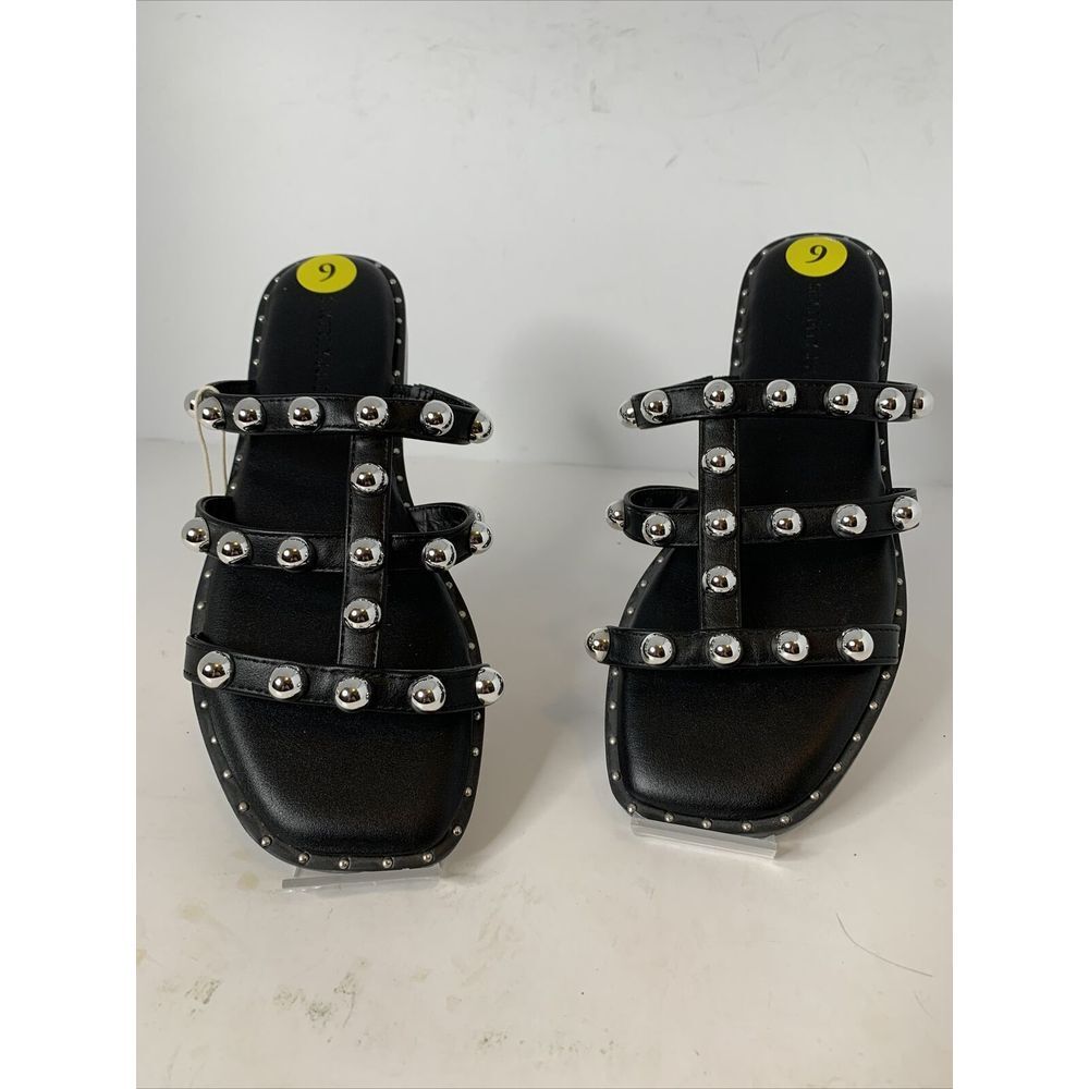 Sincerely Jules Ventura Black Slide Sandals Silver Ball Studs Women's Size 9